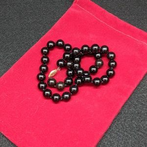 Black Glass Beaded Necklace - 17"